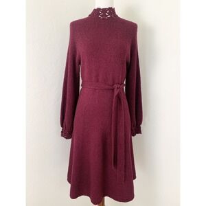 Early Rare 1960's Vtg St John Knits Sweater Dress Womens S/M Burgundy Belt